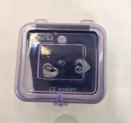 Sterling Silver Heart Stud Earrings with AD for women and girls