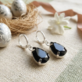 Black Crystal Drop Earrings with Teardrop Stone for Women, Party & Festive Wear