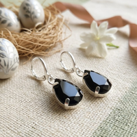 Black Crystal Drop Earrings with Teardrop Stone for Women, Party & Festive Wear