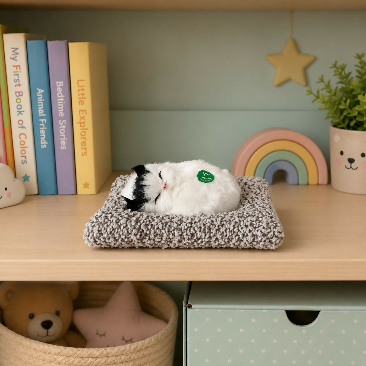 Close-up of soft fur texture on sleeping cat plush