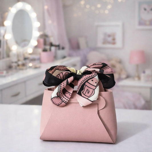 Mini Handheld Bag for Women with Bow Detail | Compact Casual & Gift Purse (PINK)