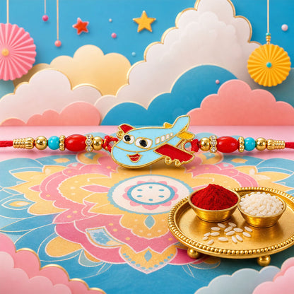 Kids Rakhi Playful Airplane Design Multicolor Beads (10pcs)