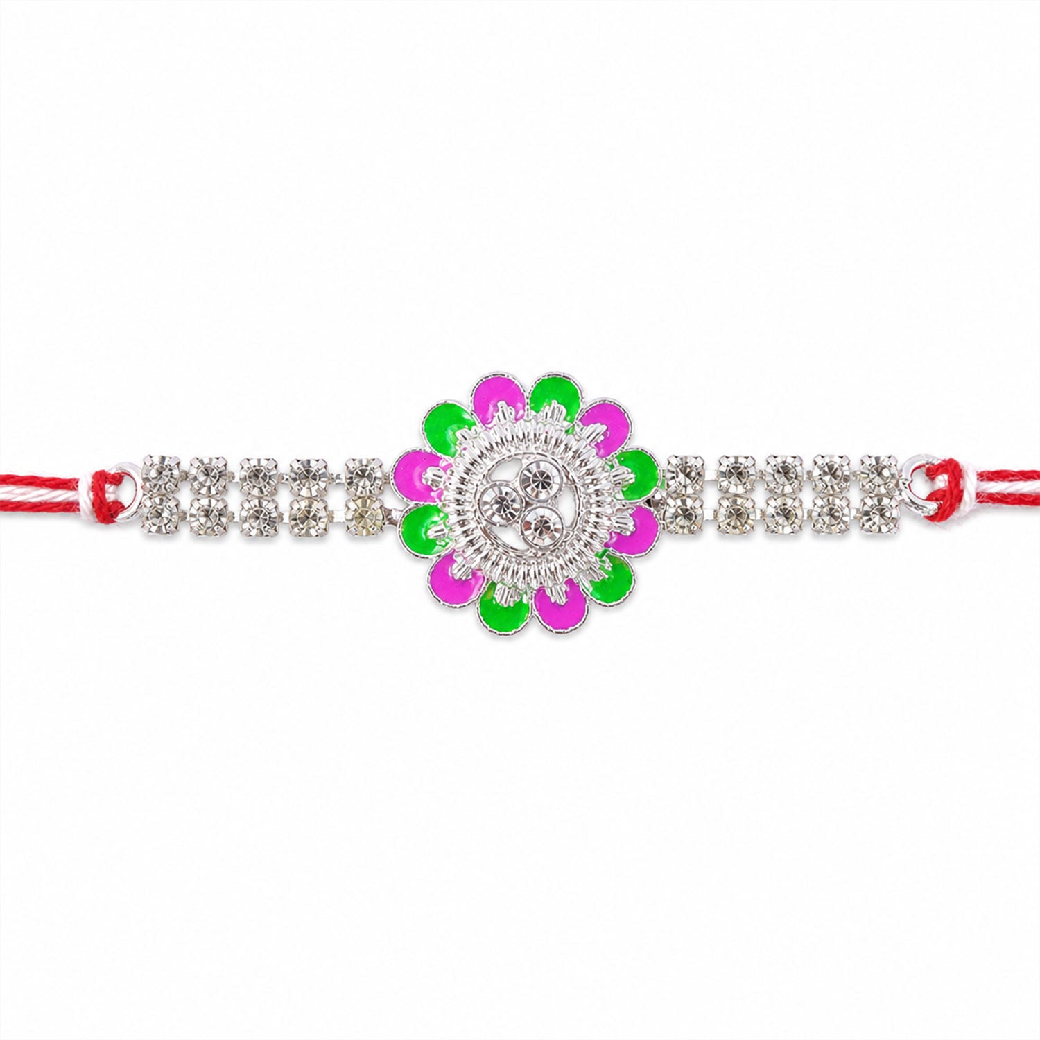 Designer Rakhi featuring Floral Medallion, gold trims and display look for Gift Use