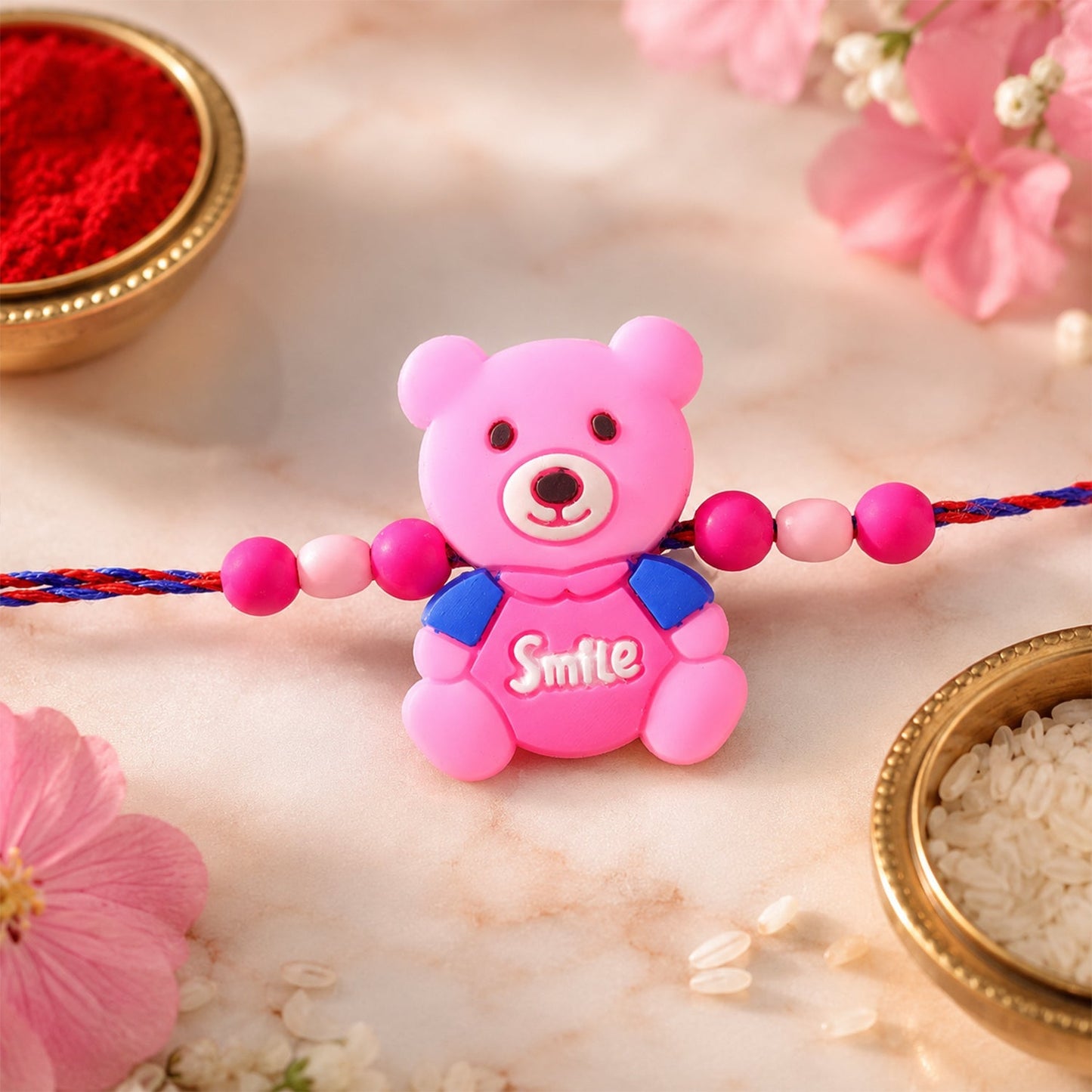 Teddy Bear Charm Rakhi Kids Beaded Festive Design (10pcs)