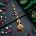 Traditional Floral Maang Tikka with CZ Teardrop Pendant and Decorative Beaded Drops