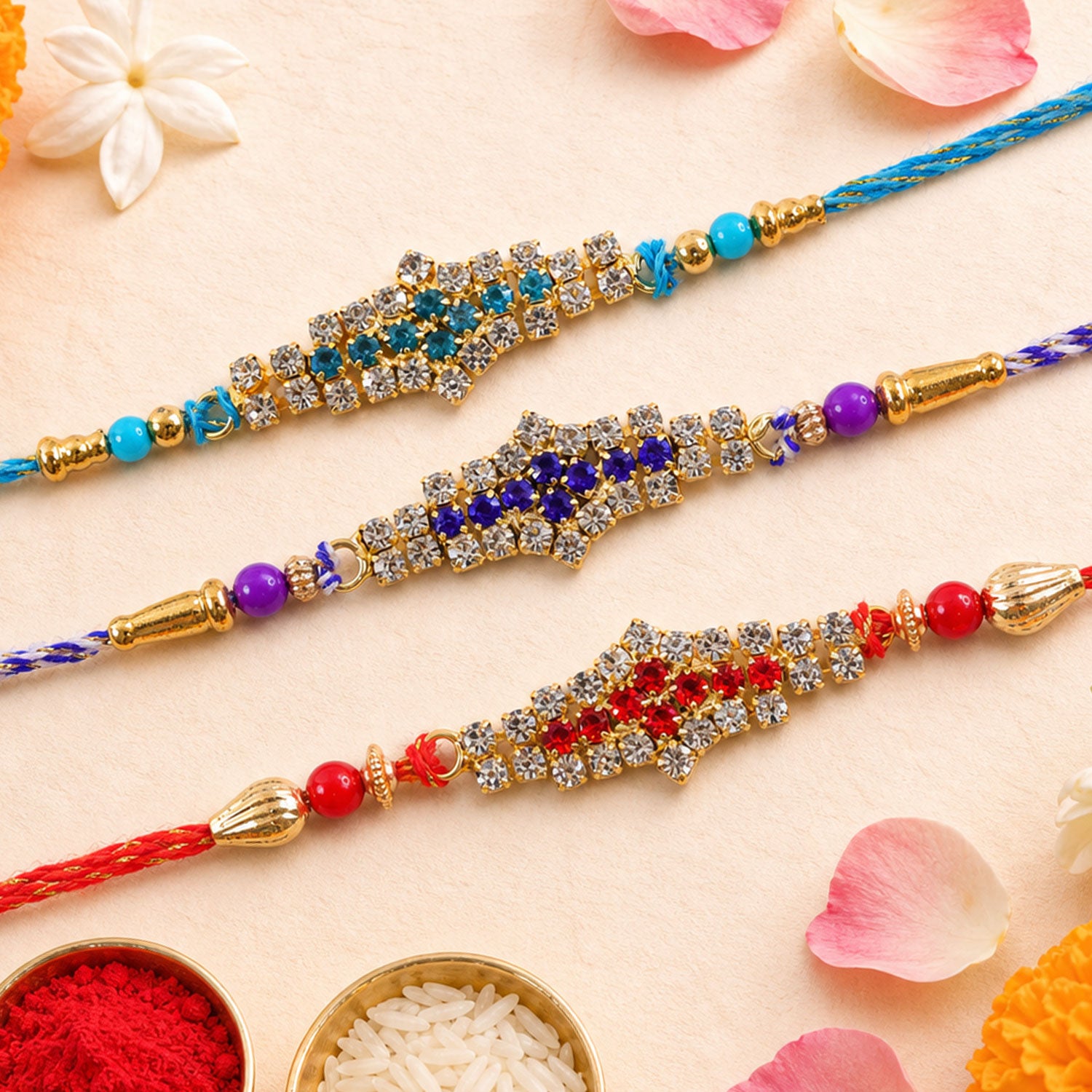 Leaf Shaped Stone Rakhi for Raksha Bandhan Gifting (Pack of 6)