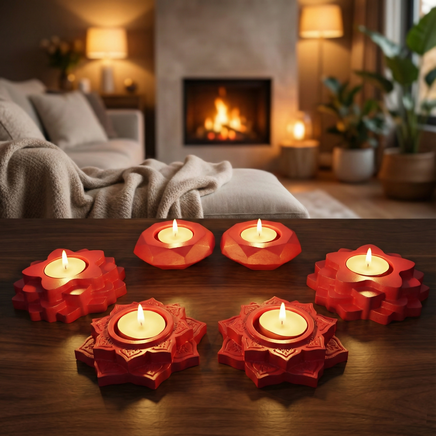 Lotus ,4-Step Diamond shaped combo gypsum articles – Multi-Purpose Diya, Dhoop Cone Stand & Mini Planter (Pack of 6 - Rose Gold, Metallic Pink)