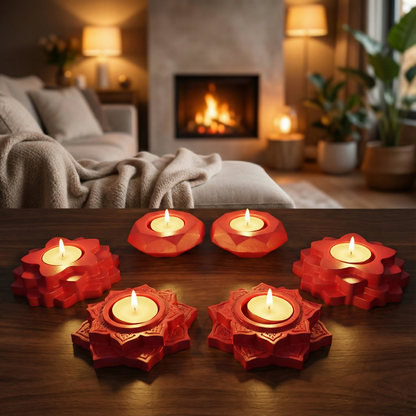 Lotus ,4-Step Diamond shaped combo gypsum articles – Multi-Purpose Diya, Dhoop Cone Stand & Mini Planter (Pack of 6 - Rose Gold, Metallic Pink)