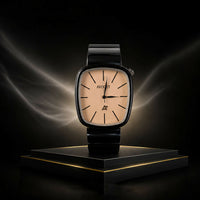 Black Square Analog Watch with Minimal Champagne Dial for Men