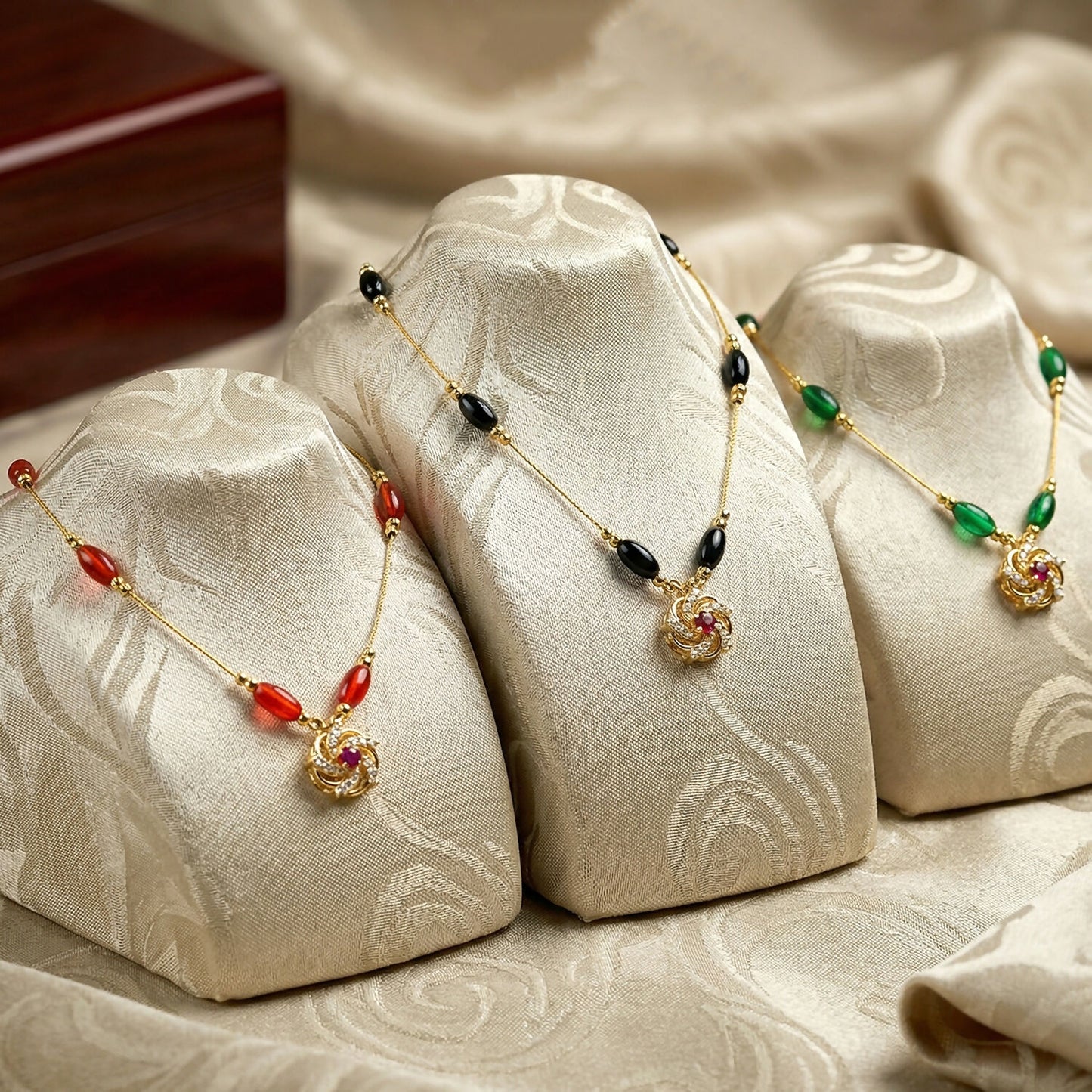 Triveni Beads Gold Necklace with Multicolor Navrang Design (3Pc/Set)