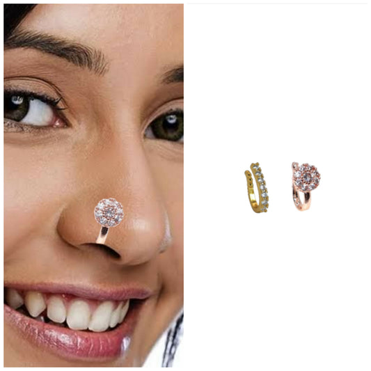 Non-Pierced CZ Nath Set (Clip-On): Gold, Silver, Rose Gold Combo Pack of 2