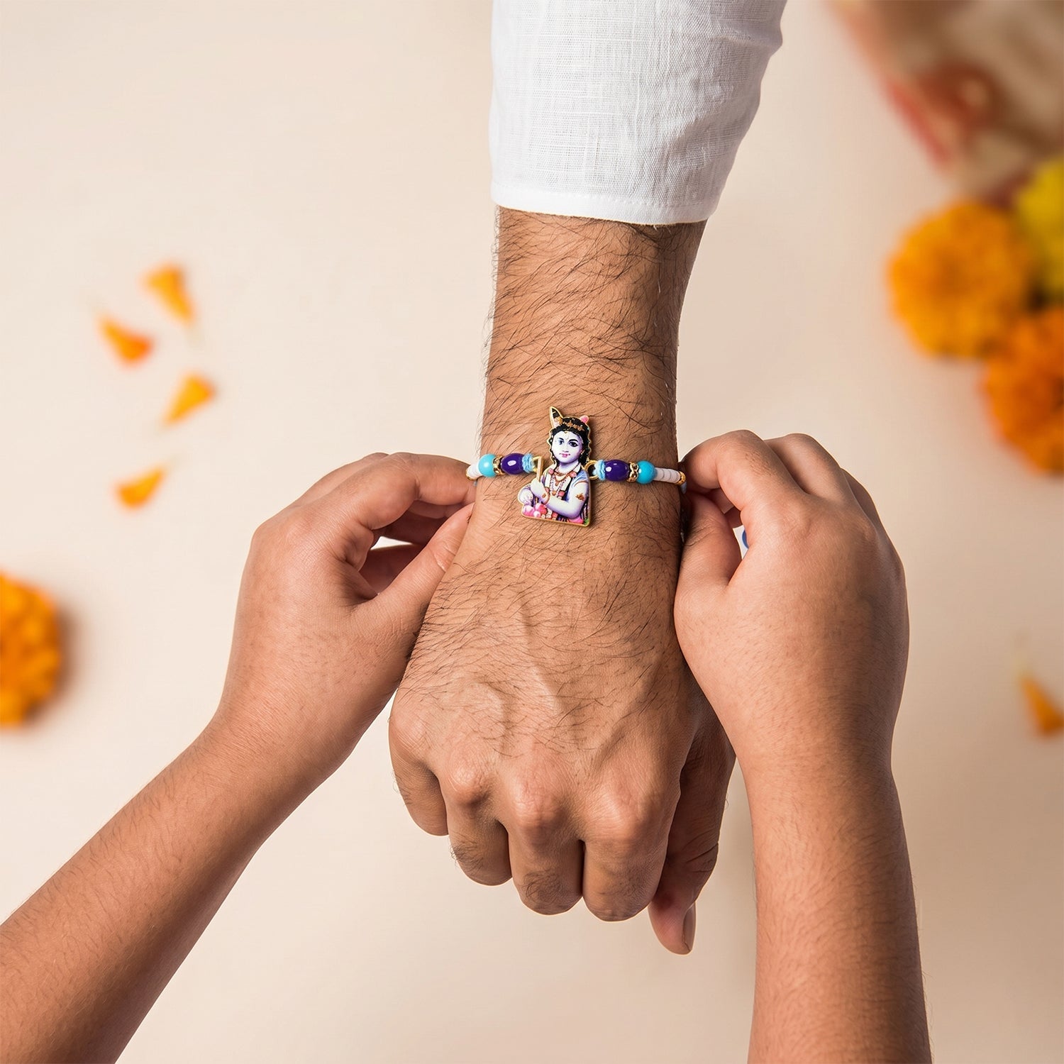 Lord Krishna Rakhi for Raksha Bandhan with Beads Design (5pcs)