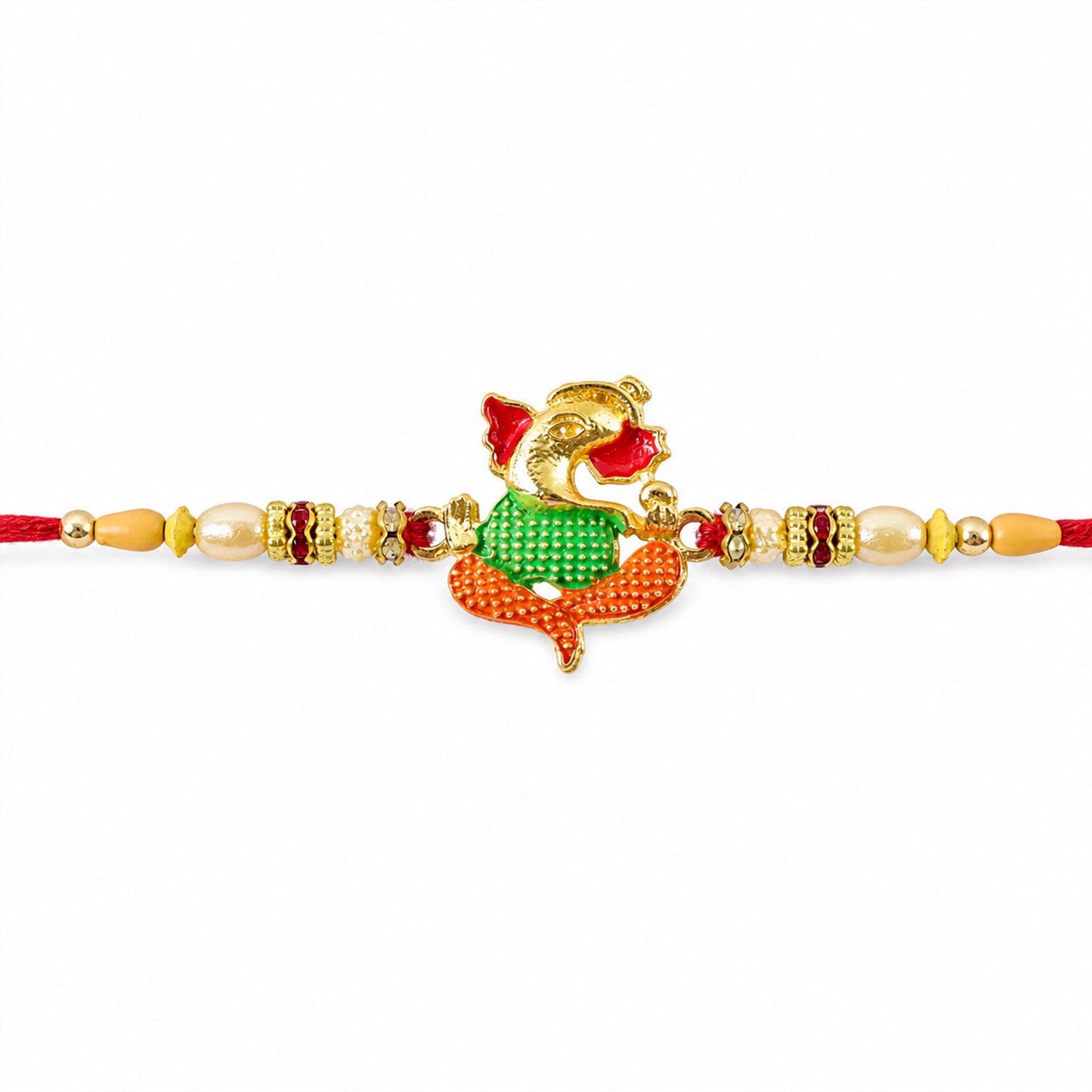 Ganesha Charm Designer Rakhi with Beaded Traditional Accent Work (10pcs)