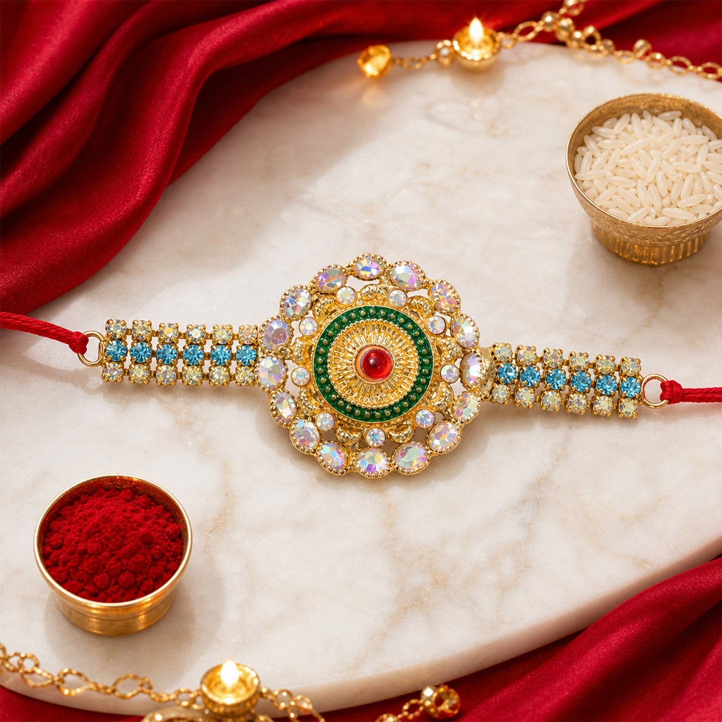 Kundan Rakhi Handcrafted Multicolor Stone Design for Brothers (10pcs)