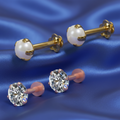 Gold, rose gold plated Pearl & AD Flat Back Stud Earring Set Combo Pack of 4