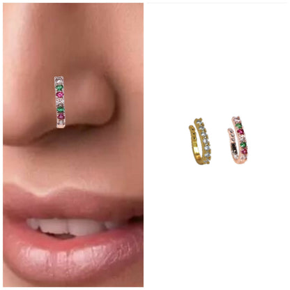 2 Pcs Non-Piercing CZ Nose Clip Set - Flower & Pave Hoop