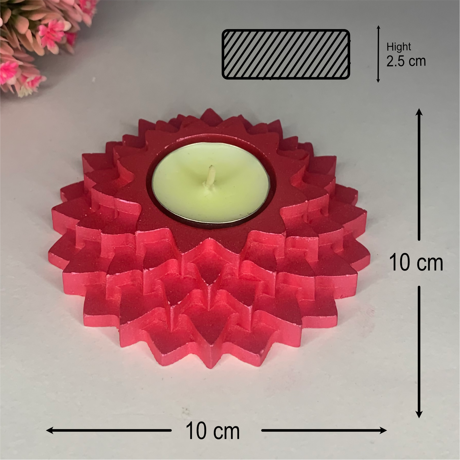 Handmade Flower 5-Step Diya – Metallic Pink | Layered Tealight Holder for Diwali, Pooja & Home Décor | Unique Festival Gift Item