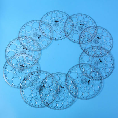 Multipurpose Big Circle Drawing Template Protractor Stencil for Geometry & Design Use (10Pcs)