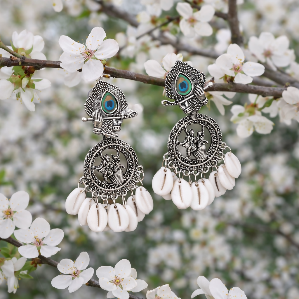 Oxidized Silver Look Tribal Statement Earrings