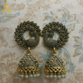 Peacock Design Jhumka Earrings – Antique Grey Elegance