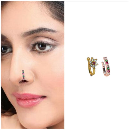 Elegant non-piercing CZ nose clip set featuring flower and pave hoop designs