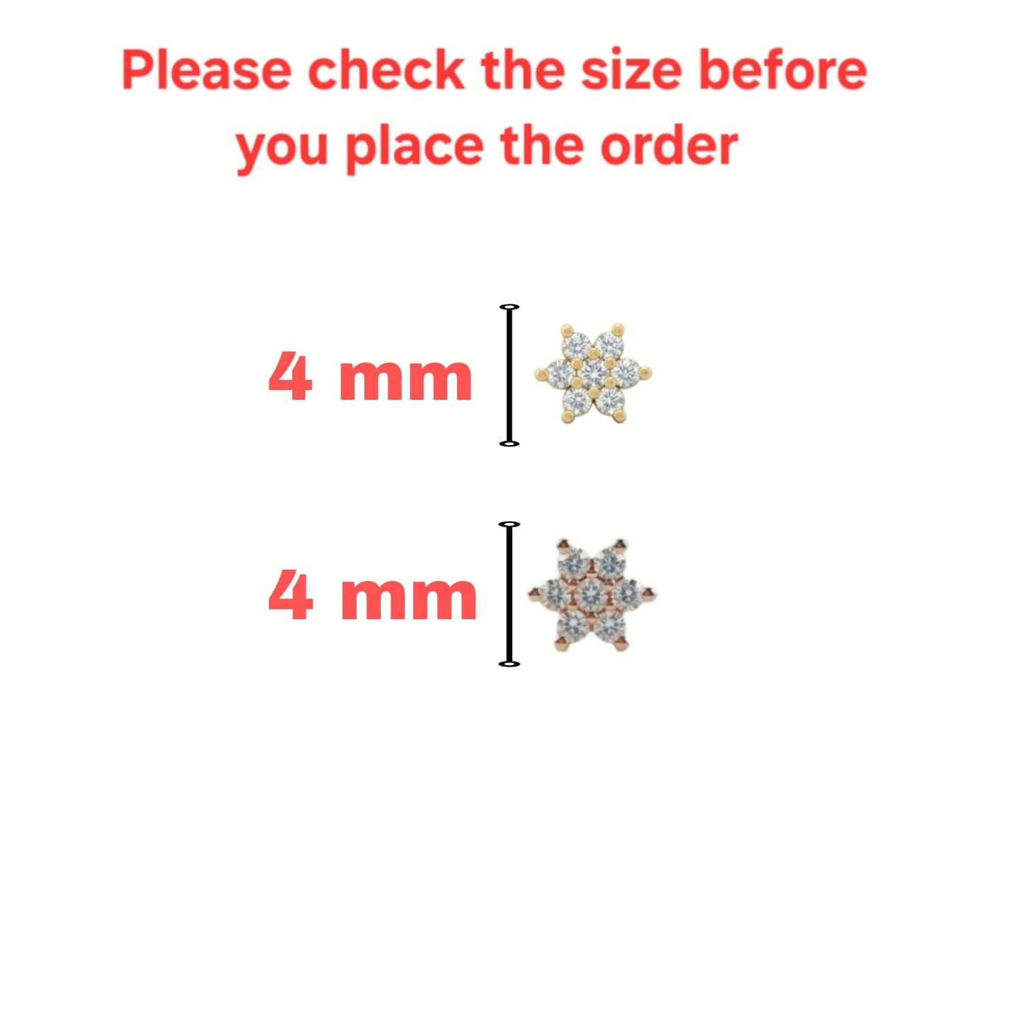 Gold and rosegold plated Crystal Flower Flat Back AD Nosepin Stud Combo Pack of 2