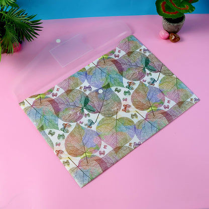 Mix Design Printed A4 Document Folder – Leaf Design Button Closure File with Label Slot (1 Pc)