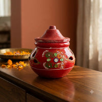 Handcrafted Red Decorative Matki Dhoop Dani with Lid for Pooja Home Decor Gift Set