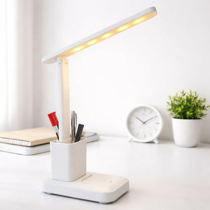 White LED Study Table Lamp with Pen Holder, Touch Control & 3 Light Modes