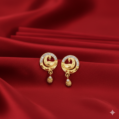 Gold Peacock Stud Earrings with AD for women and girls