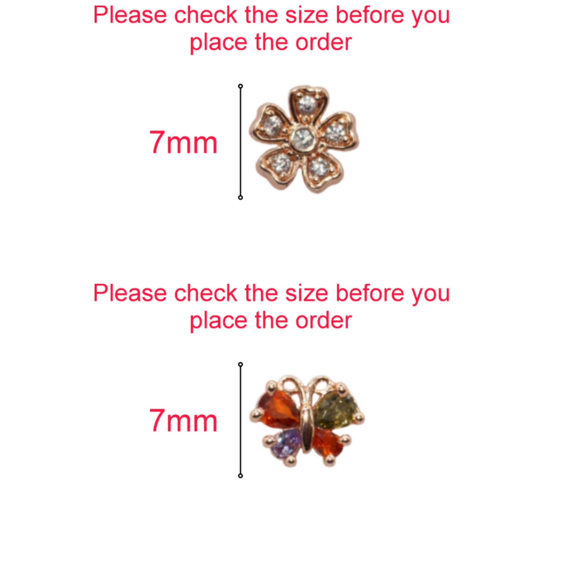 Rose gold stud earrings featuring butterfly and floral designs with sparkling cubic zirconia