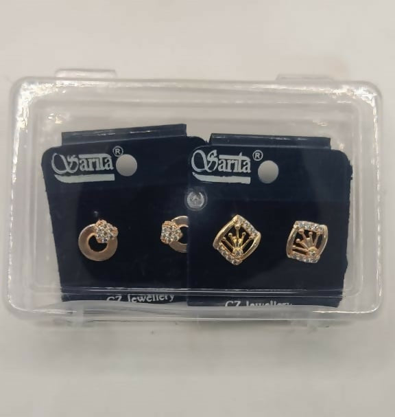 2-Pair Combo Gold Plated AD Stud Earring Set for women and girls
