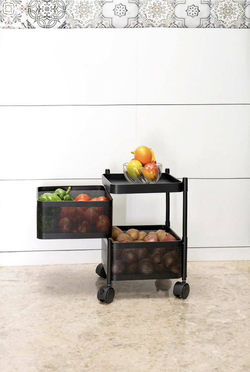 Durable Square 2-Layer Stainless Steel Kitchen Trolley with Ventilated Baskets & Wheels