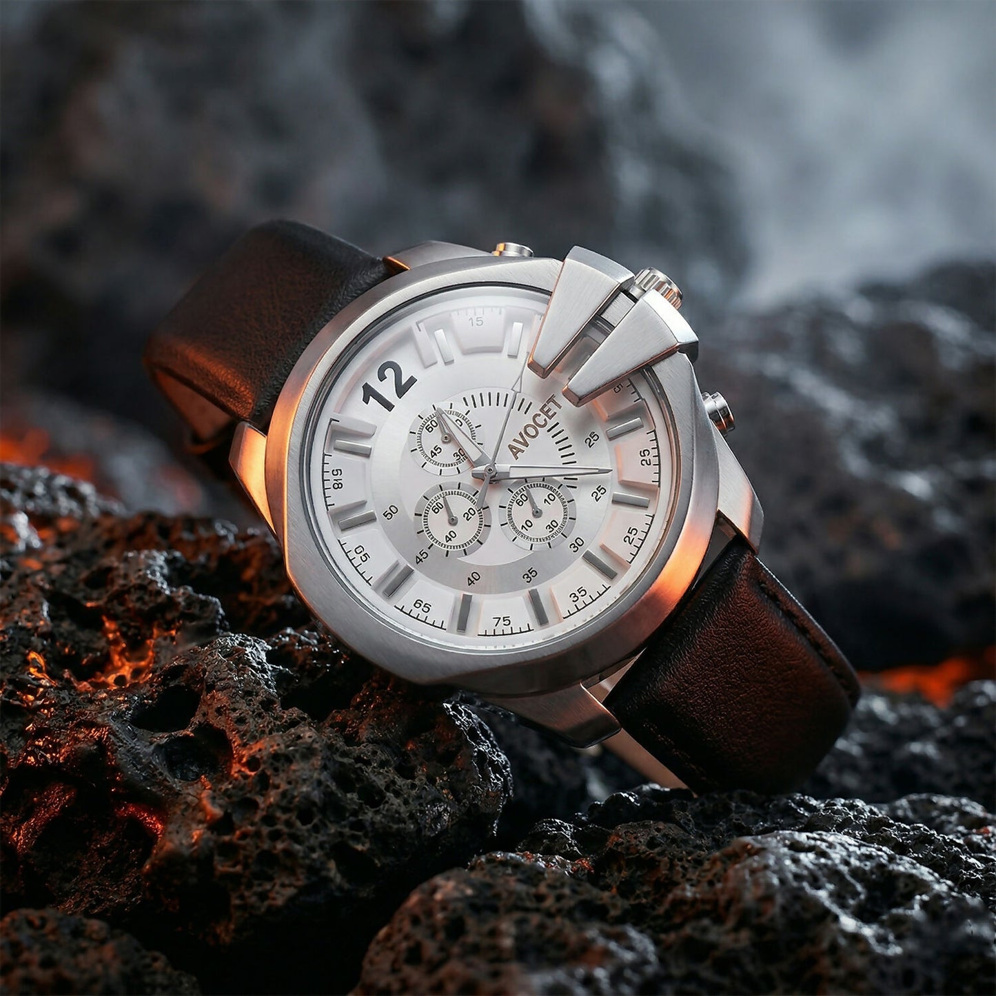 Premium Silver Chronograph Style Analog Wrist Watch with Black Strap for Men