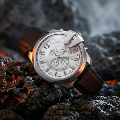 Premium Silver Chronograph Style Analog Wrist Watch with Black Strap for Men