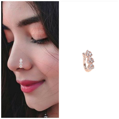 Triple Cluster AD No Piercing Nose Ring Nath - Gold/Rose Gold