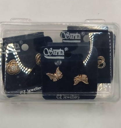 Gold Plated Stud Earring Combo | Heart, Butterfly & Floral" for women and girls Combo Pack of 3