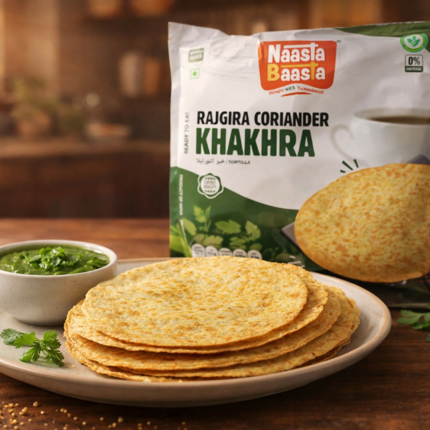 Naasta Baasta Rajgira Coriander Khakhra Gluten Free Ready to Eat Healthy Snack (200gm)