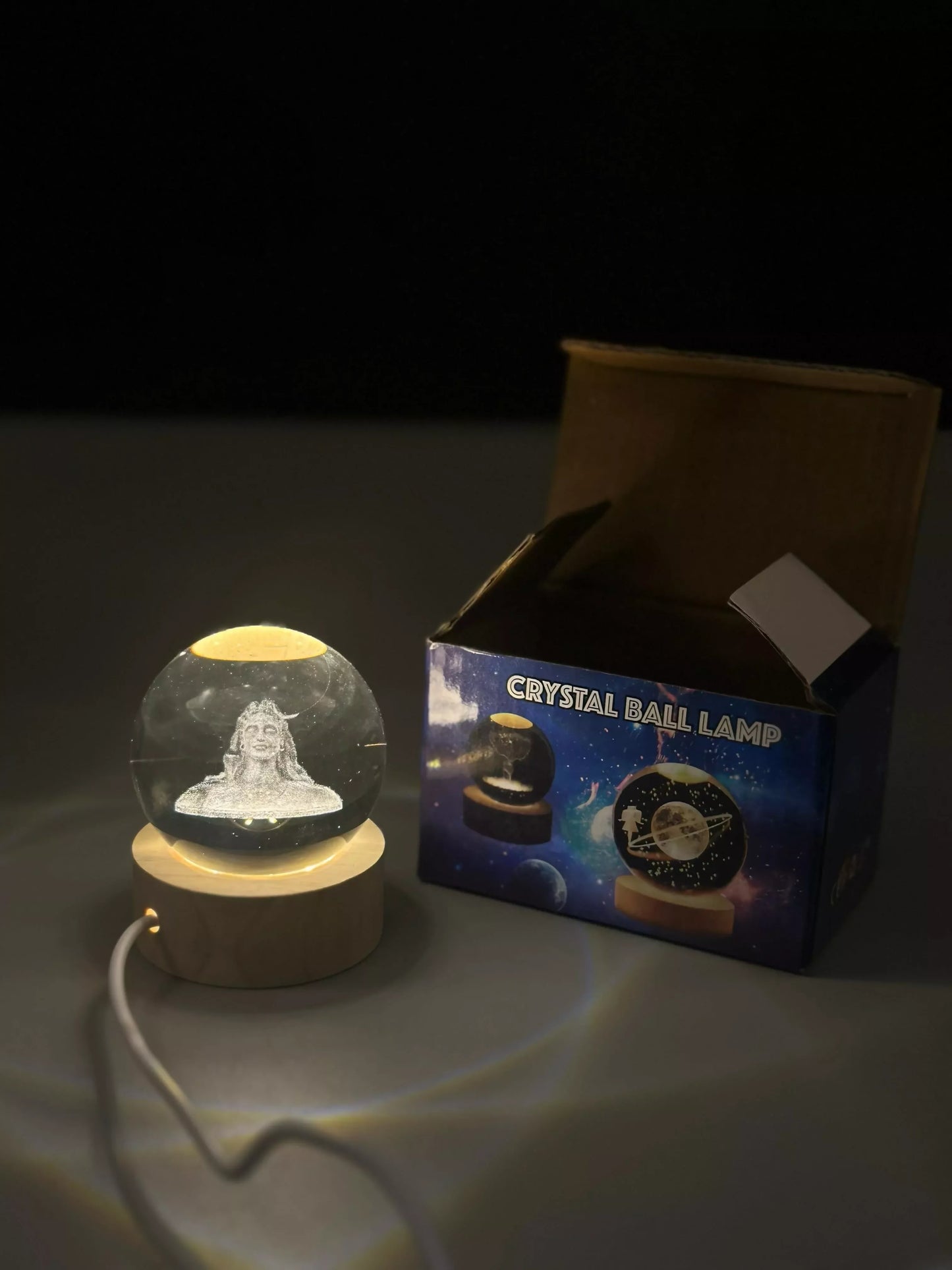 Adiyogi Shiva 3D crystal ball LED lamp showcasing detailed design