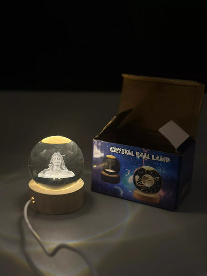 Adiyogi Shiva 3D crystal ball LED lamp showcasing detailed design
