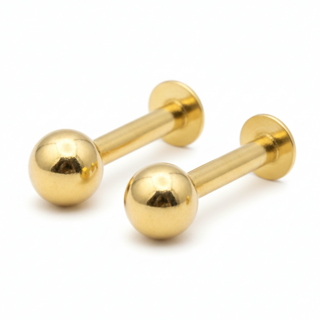 Gold Flat Back Stud Earrings Small Gold Ball Labret combo pack Of 2