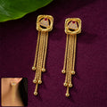 Gold Square Medallion Dangle Earrings, Multi-Strand Chain Tassels &...