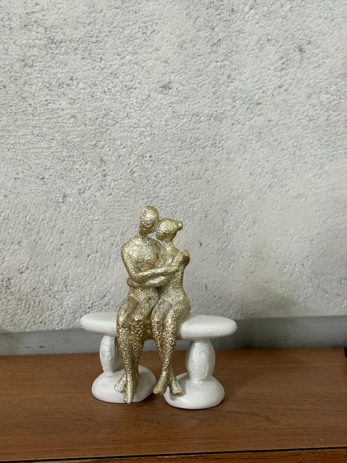 Golden Couple Sitting on Bench Showpiece for Home Decor & Romantic Gifting