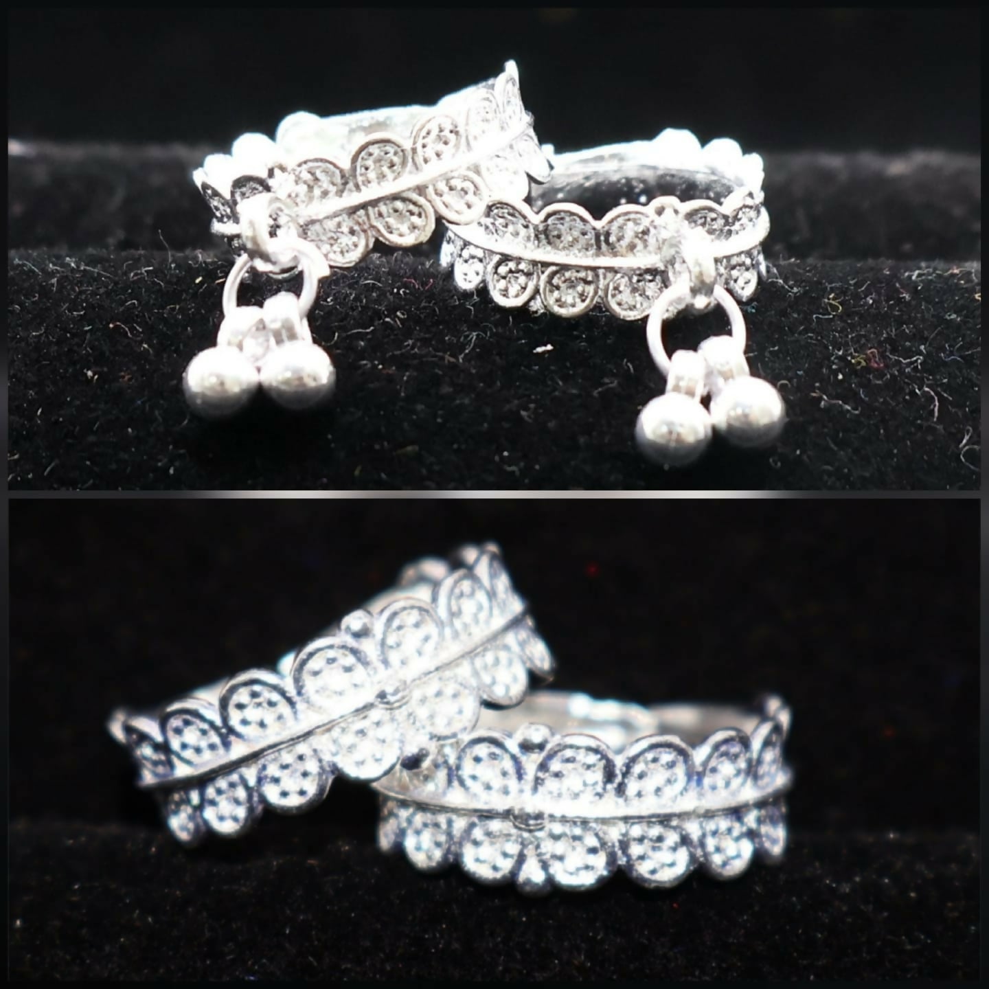Silver Filigree Toe Rings with Ghungroo for woman and girls Combo Pack of 2