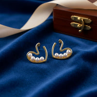 Gold Plated Swan Design Pearl Stud Earrings for Women & Girls – Elegant Pearl Designer Earrings