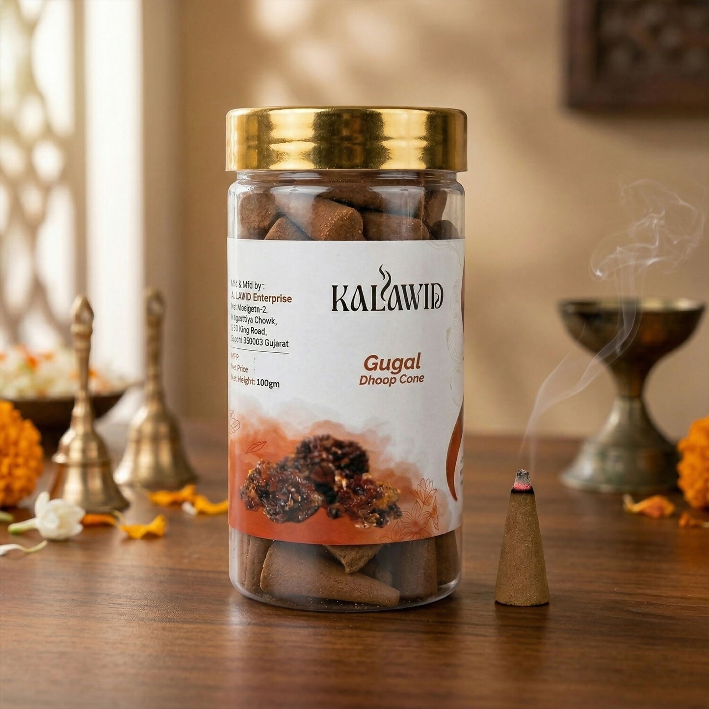 Gugal Dhoop Cone Jar for Long Lasting Fragrance & Daily Spiritual Use (100 Gm)