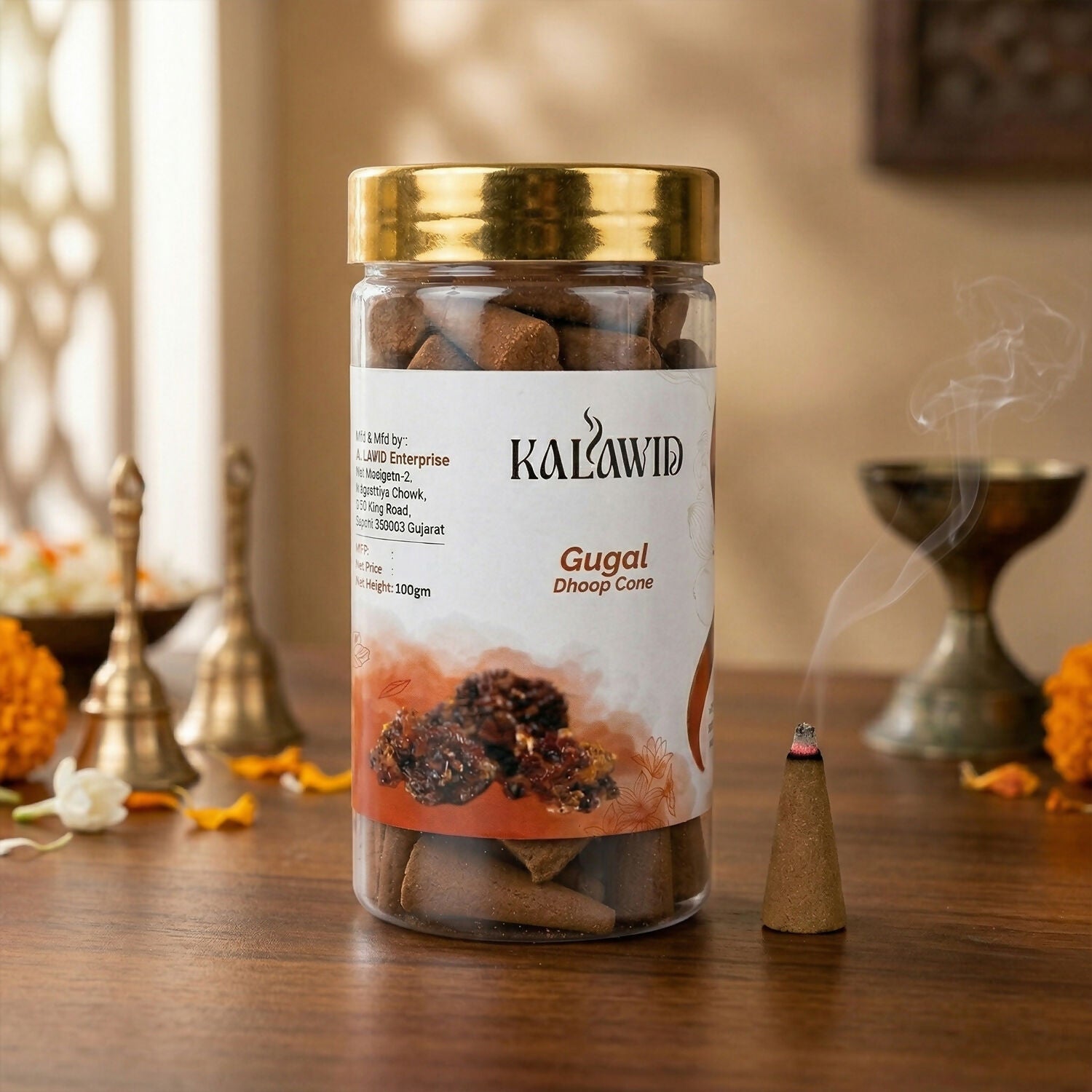 Gugal Dhoop Cone Jar for Long Lasting Fragrance & Daily Spiritual Use (100 Gm)