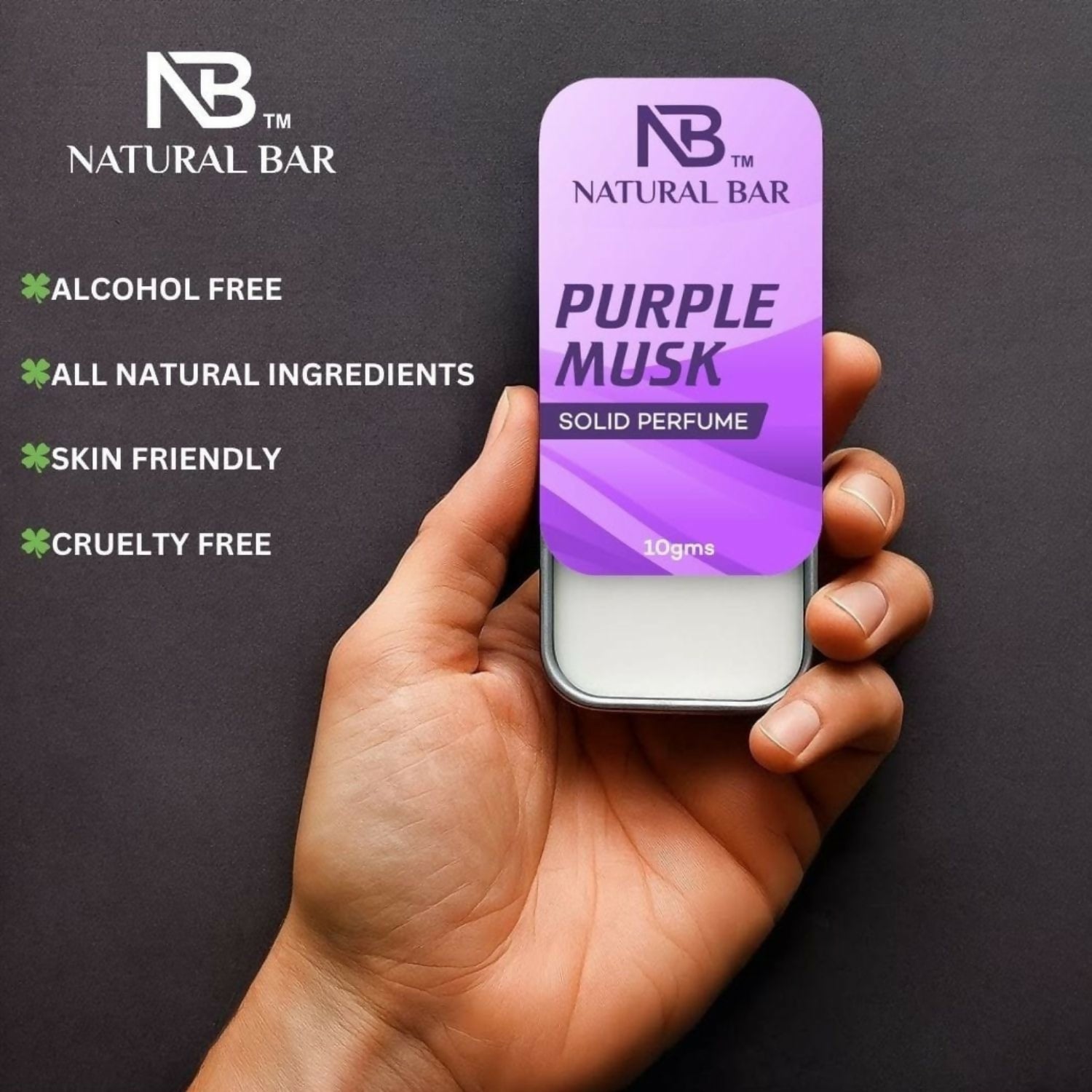 Purple Musk Solid Perfume, Alcohol Free Long Lasting Fragrance for Male and Female (10gms)