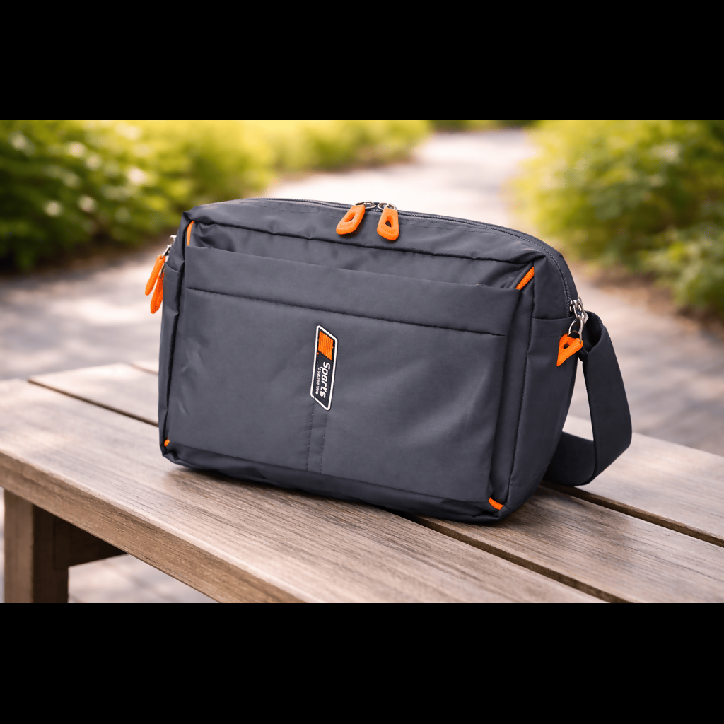 Durable synthetic nylon close-up on lightweight crossbody bag designed for commuting and outdoors