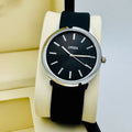 Black Analog Watch – Sleek Black Dial with Silver Accents